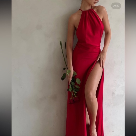 NWOT HOUSE OF CB Zanab Red Thigh Slit Open Back Maxi Dress sz XS - Picture 1 of 10